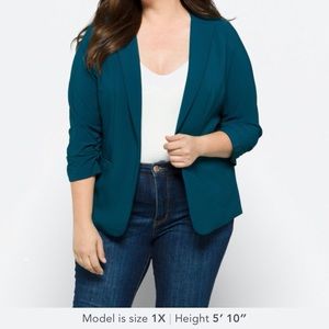 Solid Teal Green Collarless Blazer